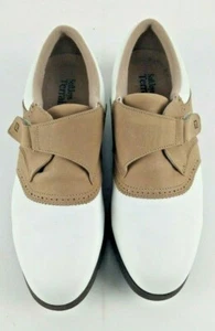 FootJoy Soft-Joy Terrains Women White & Brown Leather Golf Shoes S 9.5 M - Foto 1 di 7
