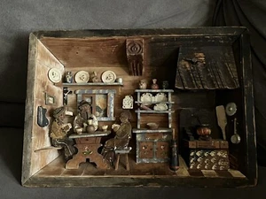 Vintage European Wood Carved 3D Diorama Art - Picture 1 of 13