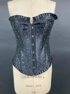 NEW Gothic Burlesque Vamp Women's Black Rhinestone Corset M Halloween Costume - Picture 1 of 2