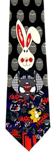 Easter Bunny Mens Necktie Rabbit Dyed Eggs Toys Egg Holiday Black Neck Tie - Picture 1 of 3
