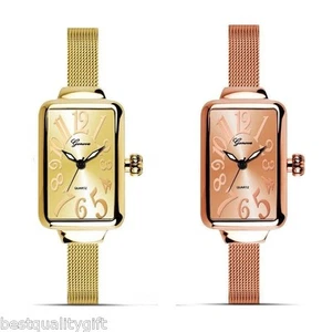 NEW GENEVA ROSE GOLD,GOLD,MESH BAND RECTANGLE WATCH - Picture 1 of 1