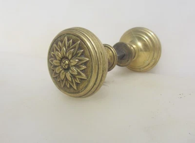 Victorian Brass Door Handles Knobs Antique Pulls Old Flowers Georgian - Image 1 of 4