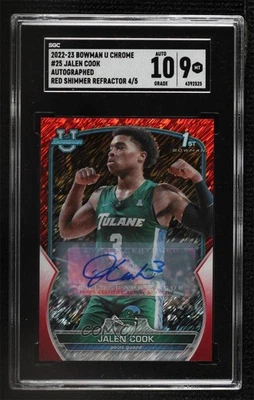2022 Bowman U Chrome Prospect Red Shimmer Refractor /5 Jalen Cook #25 SGC 9 Auto - Image 1 of 2