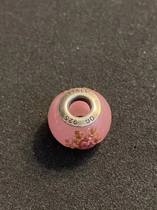 QG 925 Sterling Silber Rosa Rose Glas Charm Perle Italienisches Murano Glas - Bild 1 von 3