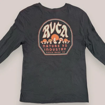 RVCA Long Sleeve Mushroom Logo Gray T-Shirt Regular Fit California Men's Size M - Image 1 of 4