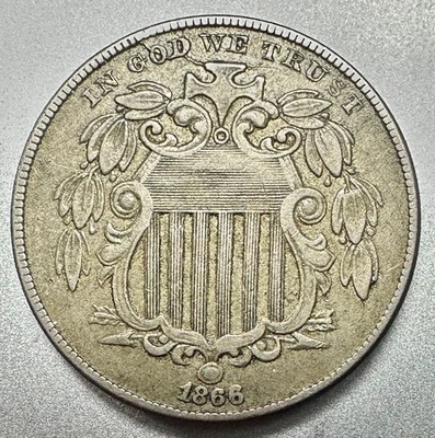 1866  SHIELD NICKEL   XF  POPULAR KEY TYPE COIN  #9826 - Image 1 of 2