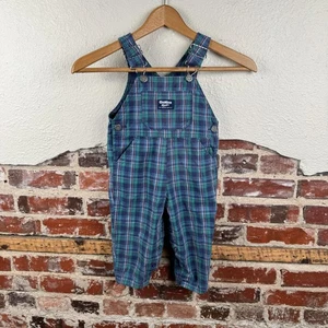 Vintage OshKosh B'gosh Vestbak Overalls 2T Plaid Blue Green Toddler Boy Girl 90s - Picture 1 of 9