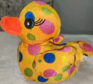 6" Orange Multicolor Polka Dot Plush Rubber Ducky Duck Stuffed Animal - Picture 1 of 4