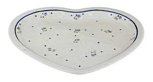 Plato de corazón de prado rural de cerámica polaca rosa azul - Imagen 1 de 1