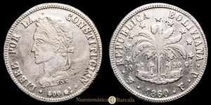  República de Bolivia 8 Soles (19,52g) 1860 Potosí F·J KM-138.6 VF - Picture 1 of 3