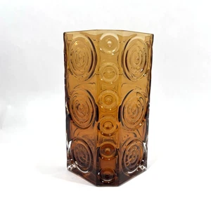Dartington Echo geräucherter Bernstein quadratisches Design Kunstglas Vase 9" x 4,3/4" Zoll - Bild 1 von 8