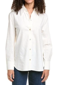 Vince M Medium Womens Blouse White Relaxed Button Linen Blend Shirt Long Sleeve - Picture 1 of 8