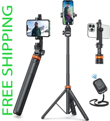 Trípode palo selfie de 62" de alto con soporte de teléfono extensible remoto para iPhone Android Foto 1 de 4