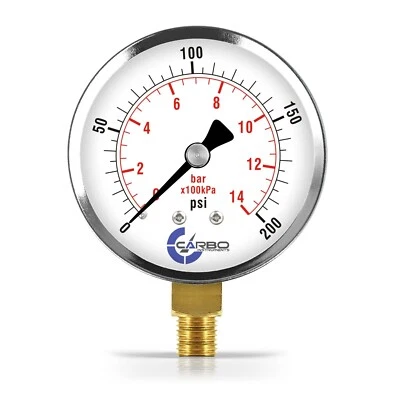 2-1/2" Pressure Gauge - Chrome Plate Steel Case, 1/4"NPT, Lower Mnt. 200 PSI - Image 1 of 4