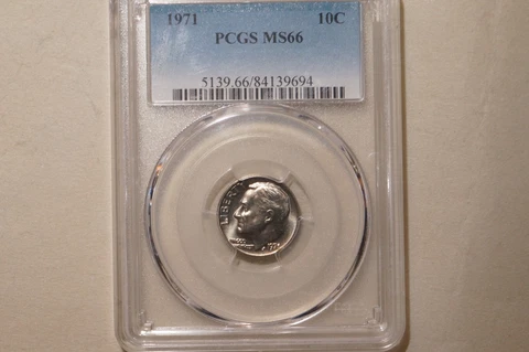 1971 ROOSEVELT DIME GRADED PCGS MS66 Cover