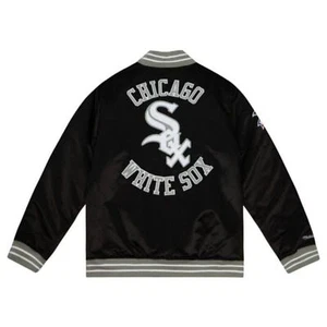 Mitchell & Ness Size L Black Heavyweight Satin Bomber Jacket Chicago White Sox - Picture 1 of 7