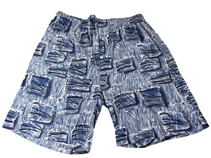 Vintage 90er Neu mit Etikett Karl Kani blau geometrisch AOP Kordelzug Shorts Seide Baumwolle Gr. XL - Bild 1 von 12