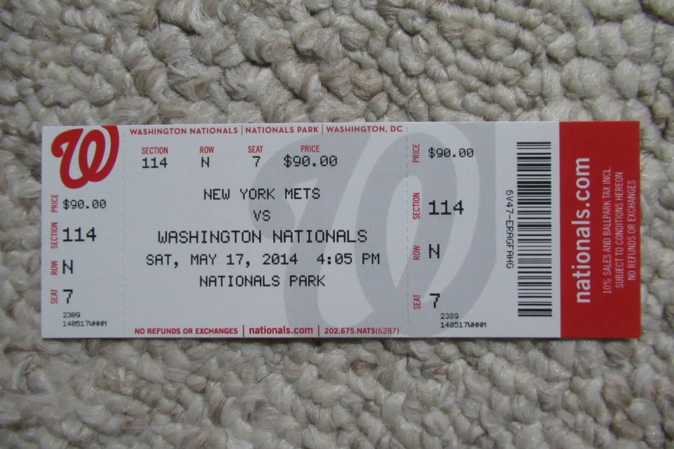 WASHINGTON NATIONALS VS METS 5/17/2014 FULL TICKET ~ LAGARES/DESMOND HRs - Image 1 of 1