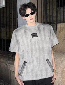 Fashion Men Youth Short Sleeve Loose Stripe Round Collar Shoulder pads T-shirt - Picture 1 of 6