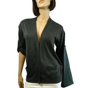 Ann Taylor Gray Cardigan Size M Roll Tab Sleeves V Neck Silky Sleeves Back - Bild 1 von 12