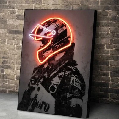 F1 Formula Champion Car Racing Casco de neón Impresiones en lienzo Póster Arte de pared 20x28"" Foto 1 de 4