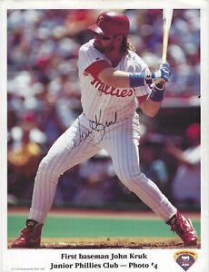 John Kruk Autographed Signed 8.5x11 MLB Phillies Photo -  w/COA