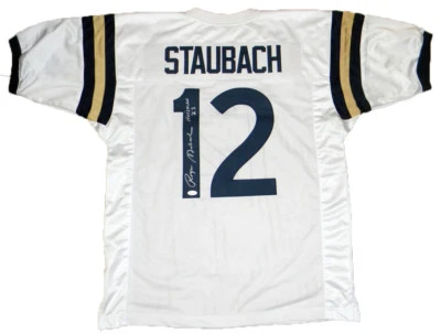 ROGER STAUBACH AUTOGRAPHED NAVY MIDSHIPMEN #12 WHITE JERSEY JSA W/ HEISMAN 63 - Image 1 of 2