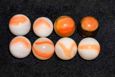 8 Vintage Peltier Peerless Patches With Orange Red Brown Patches Marbles - Image 1 of 4