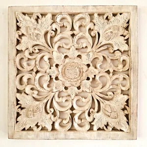 Böhmische dekorative Wandkunst Skulptur Raumdeko Kopfteil Distressed weiß - Bild 1 von 10