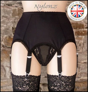 UK 6 Strap Luxury Suspender Belt Black (Garter Belt) NYLONZ  🇬🇧 Made In UK🇬🇧 - Picture 1 of 4