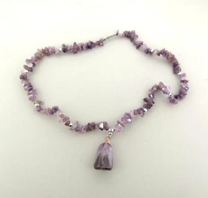 Amethyst Bead Pendant Necklace Choker 17.5" - Picture 1 of 5