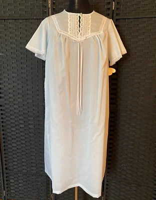 Vintage DIXIE BELLE House Dress NIGHTGOWN Powder BLUE Size XL 42 Semi Sheer NOS - Image 1 of 4