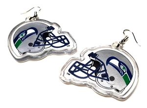 SEATTLE SEAHAWKS EARRINGS DIE CUT HELMET NEW NFL FOOTBALL OFFICALLY LICENSED - Picture 1 of 2