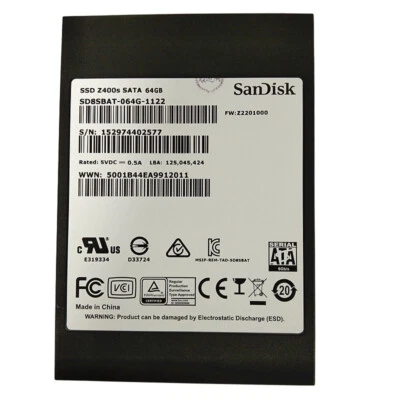 SanDisk SSD Z400S 64GB SD8SBAT-064G-1122 SATA-6Gbps mSATA Solid State Drive - Image 1 of 4