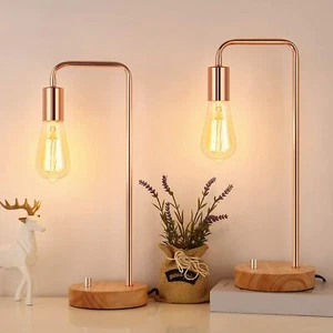 2 Pack Edison Desk Lamp Nightstand Lamps Bedside Table Lamp Bedroom Decor Gold - Picture 1 of 7