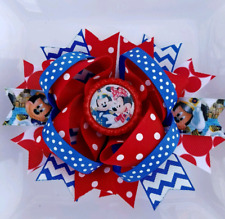 Mickey Minnie Mouse Sailor Disney Red White Blue Bottle Cap Hair Bow 5"
