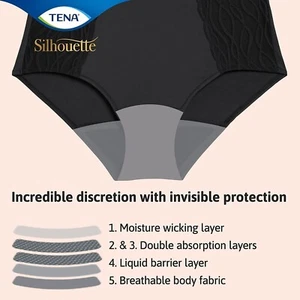 Tena Black Silhouette Washable Pants Absorbent Underwear Knickers - Classic - Picture 1 of 1
