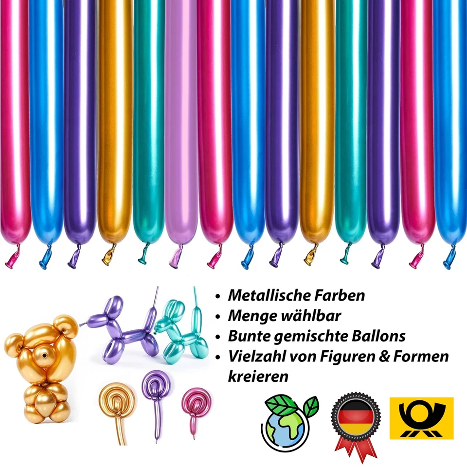 Modellierballons DIY Bunte Mix lange Luftballons 260Q Party Metallic Ballons NEU - Bild 1 von 4