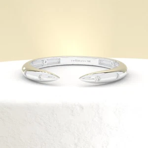 Open Diamond Ring 14K White Gold Cuff Ring Cuff Ring Solid Gold Open Claw Ring - Picture 1 of 6