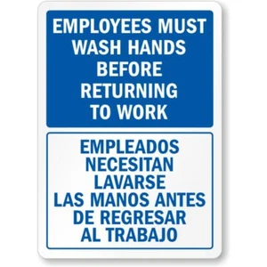 Letrero bilingüe para empleados lavarse las manos aluminio resistente a la intemperie 8" x 12" - Imagen 1 de 1