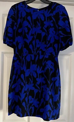 $475 Milly мини жаккард итальянский шелк размер 2 кобальт/темно-синий Puff рукав оболочка - Изображение 1 из 4