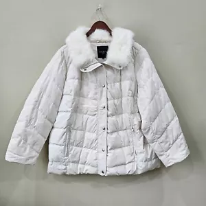 Talbots Womens Faux Fur Down Puffer Jacket Plus Size 2X Cream Outdoor Winter - Picture 1 of 13