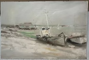Dipinto originale CHARLES GROPPE barche nel porto GLOUCESTER costa PAESAGGIO MARINO - Foto 1 di 14
