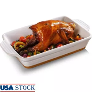 Ceramic Casserole Dish Baking Pan Oven Safe Lasagna Bakeware W/ Handles White - Picture 1 of 10