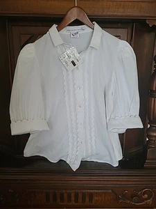 Camisa para mujer Gretchen Scott con ojales L XL blanca de algodón Cottagecore ROMÁNTICA - Imagen 1 de 9