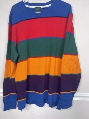 Sudadera De Colección J Crew Para Hombres Rayas Multicolor Rugby Grande Cuello Redondo Parches en el Codo Foto 1 de 4