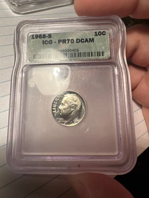 1968 S Roosevelt Dime ICG PF70 DEEP CAMEO , Perfect Condition! - Image 1 of 3