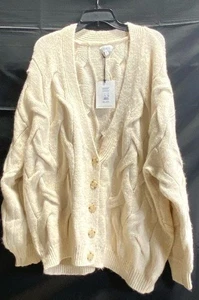 Joe's Women's Ivory Cable Knit Button Front Cardigan Sweater XL Creme NWT - Picture 1 of 8