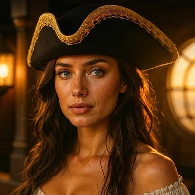 Sombrero Pirata Tricornio Clásico con Borde Dorado Auténtico Sombrero Colonial Siglo XVIII Foto 1 de 4