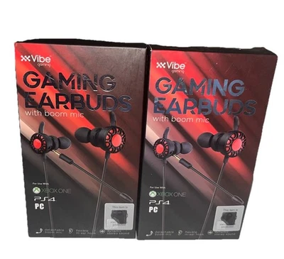 2x Vibe Gaming Earbuds PS4 With Boom Mic For Use With XBOX ONE NEW IN BOX - Image 1 of 3